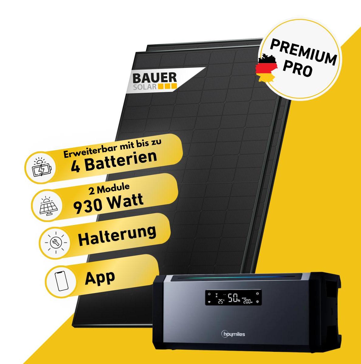930 Watt, Bifazial Komplettset, Balkonkraftwerk, Hoymiles HiBattery 1920 AC, Halterung Balkon