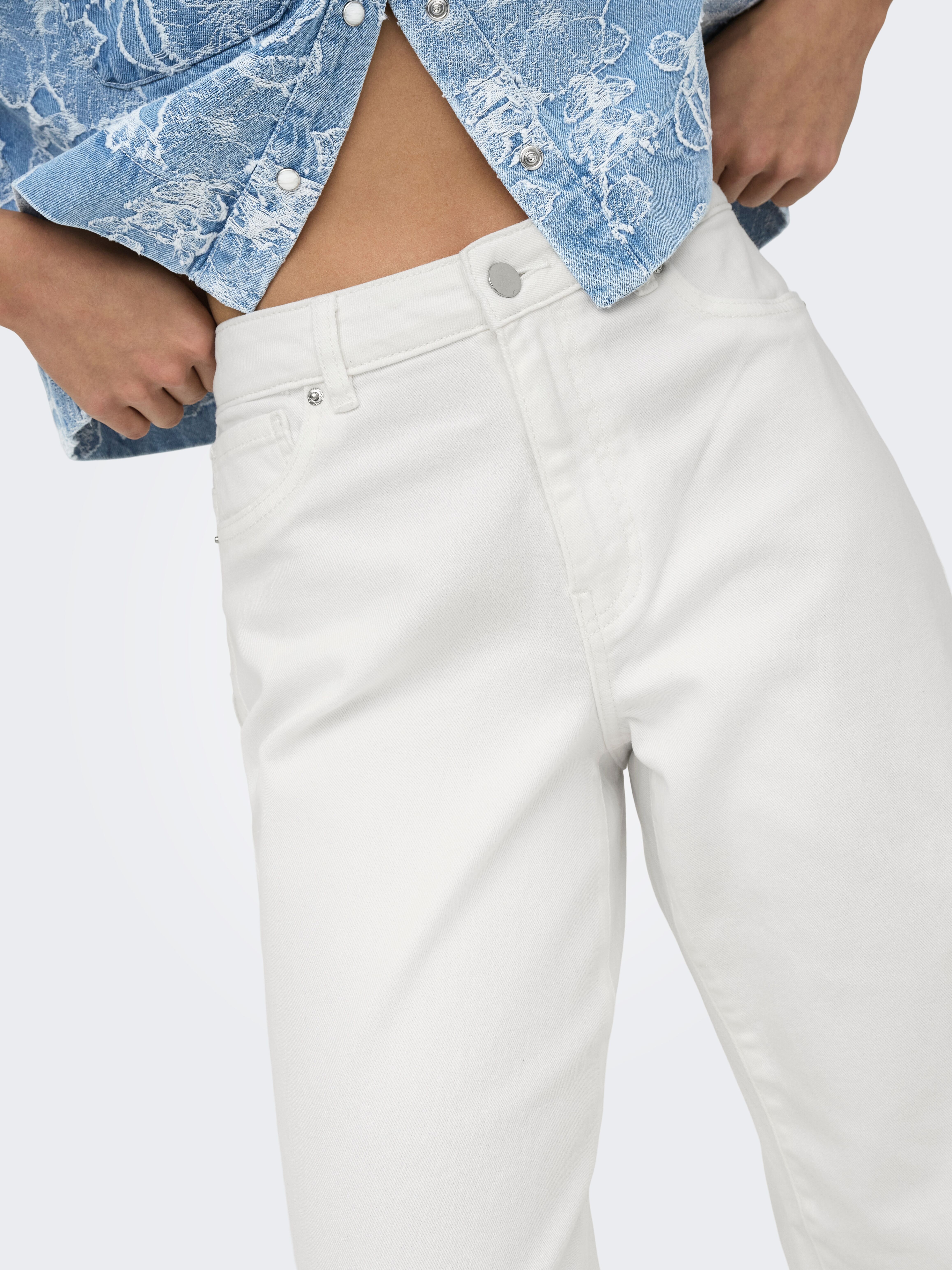 Bootcut-Jeans ONLY "ONLMADISON-SILLE HW WIDE POCKET PANT PNT", Damen, Gr. S (36), Länge 32, weiss (hellweiß), Denim/Jeans, Obermaterial: 98% Baumwolle, 2% Elasthan, unifarben, bootcut fit lang, Jeans Bootcut-Jeans, Baumwollmischung, bootcut fit hellweiß S