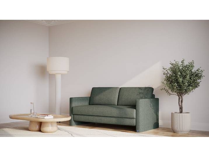 BRUNO Schlafsofa 160cm in Dunkel Waldgrün Schmal stabiles Massivholz & Boxspringkomfort