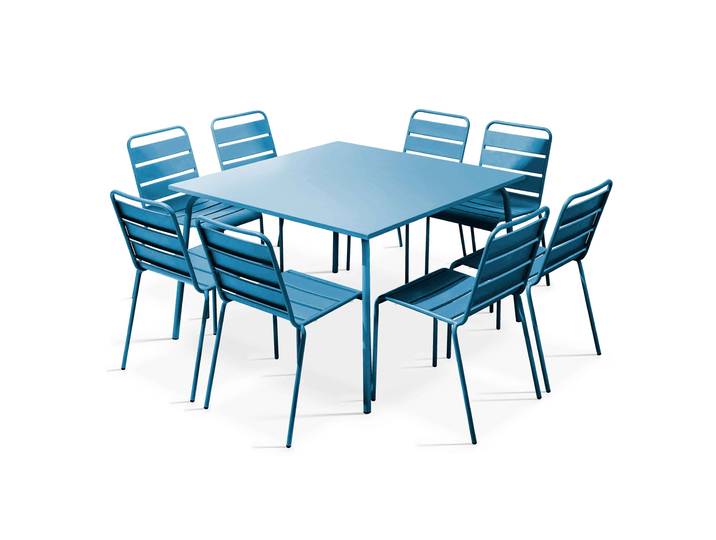 Oviala - Table de jardin carrée en métal 120x120 cm et 8 chaises