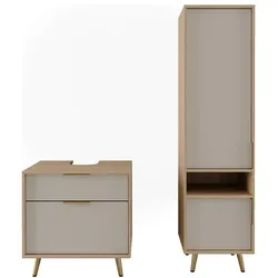 Vicco, Badmöbelset, Badezimmermöbel-Set Kano, Sand/Eiche, 2-teilig