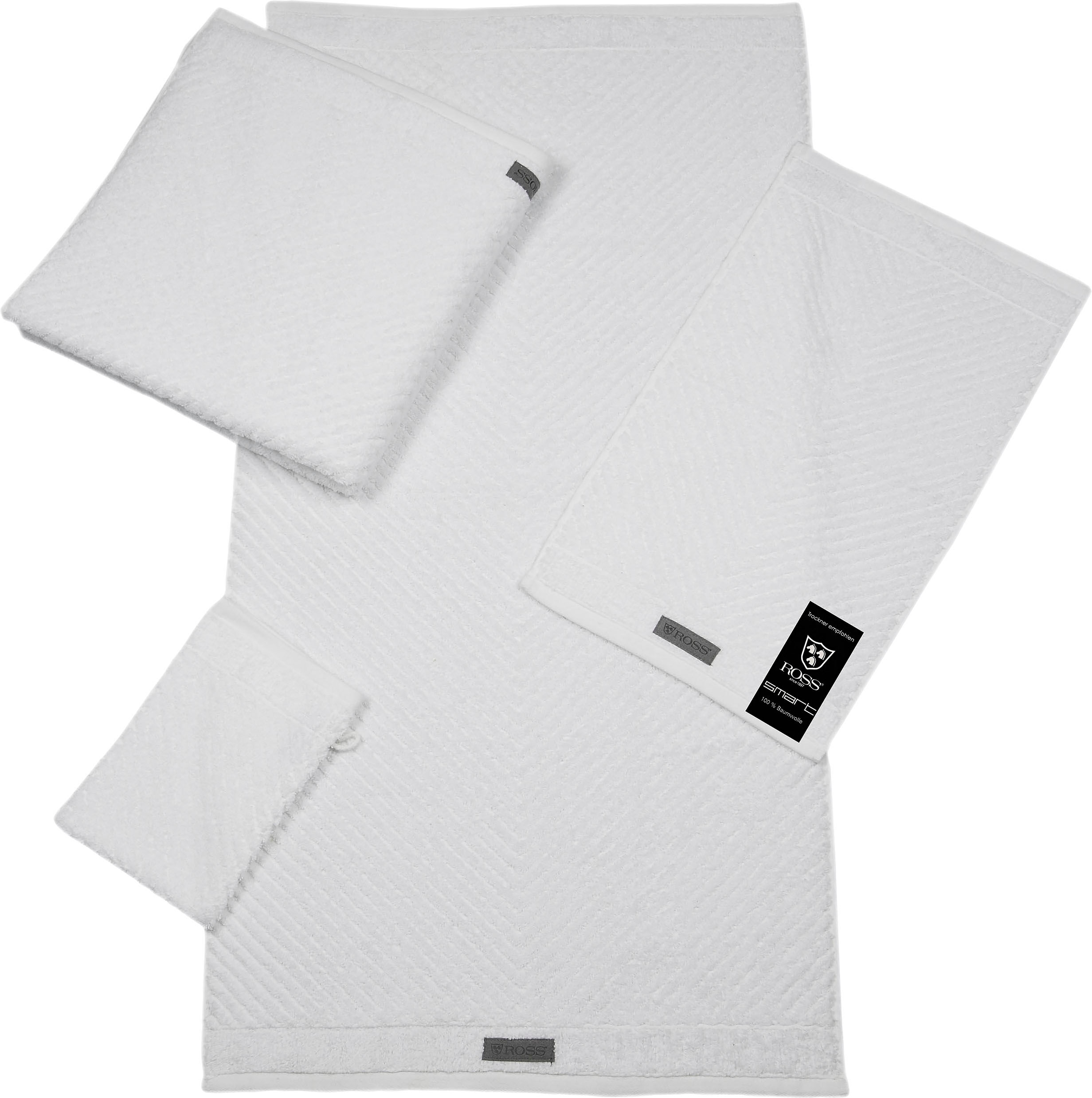 Handtuch ROSS "Smart", weiß, B:50cm L:100cm, Frottier, Obermaterial: 100% Baumwolle, Handtücher, Uni-Rippe mit Velourslabel