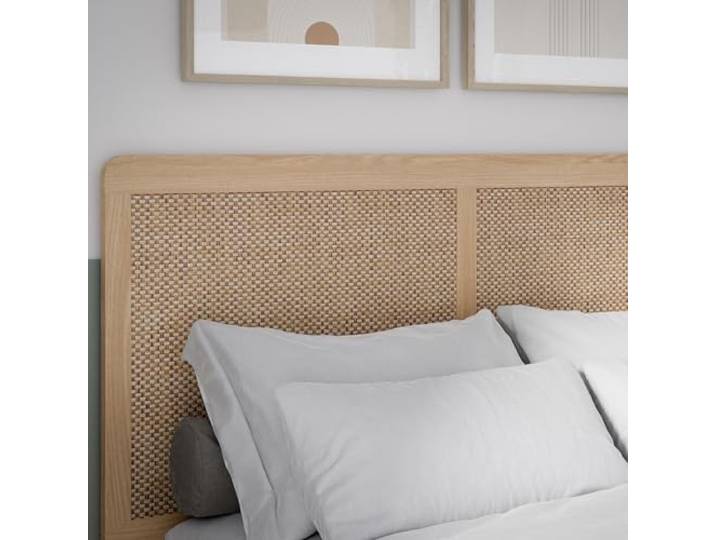 Forte CALASETTA Bettkopfteil 160, Boho-Kopfteil mit Rattangeflecht, Holzwerkstoff, Elegancia Eiche Holzdekor Technorattan, 160,2 cm breit x 120 cm hoch x 2,2 cm tief