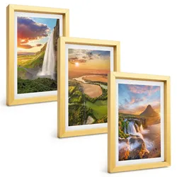 BILDER SET 3er Set - 20x30 cm Goldrahmen - Wasserfälle Landschaften im Westen