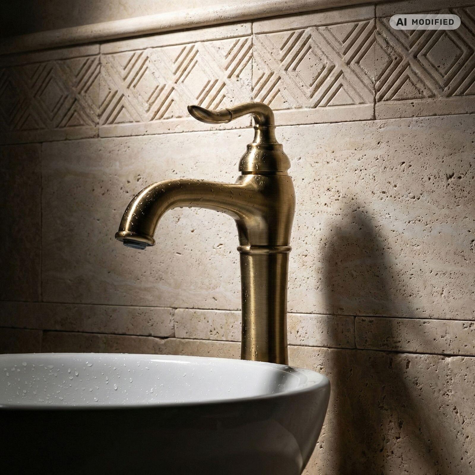 PaulGurkes Nostalgie Armatur Bronze Messing Lang für Aufsatzwaschbecken