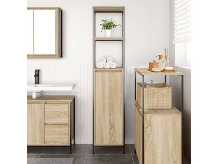 KTHLBRH Badezimmerschrank Eiche Sonoma 36 x 35 x 165 cm Mehrschichtiges Holz, 4 Einlegeböden, verstellbare Tür, verstellbare Füße, 60 kg