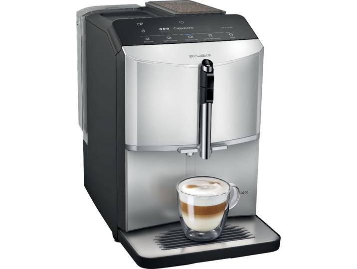 SIEMENS Kaffeevollautomat EQ300 TF303E01, viele Kaffeespezialitäten, OneTouch-Funktion , silber (daylight silber), B:25,1cm H:38,3cm T:43,3cm, Kaffeevollautomaten, benutzerfreundliches Display, Keramikmahlwerk, daylight silber, Kaffeevollautomat