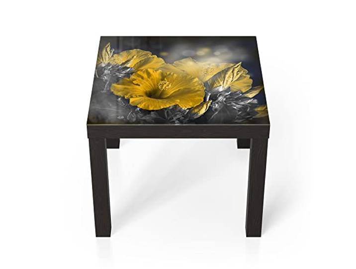 DEQORI Glastisch schwarz klein 55x55 cm Motiv Blüten des Roseneibisch ausgefallener Beistelltisch aus Glas Hochglanz Couchtisch fürs Wohnzimmer moderner Couch Tisch mit Design