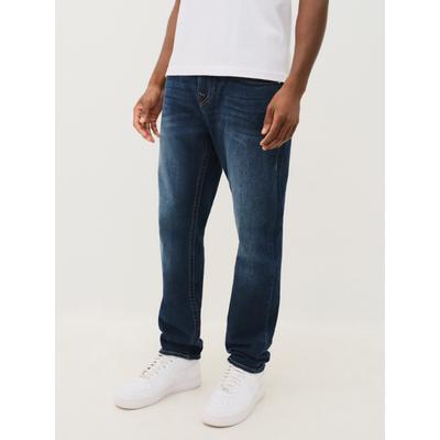 Slim-fit-Jeans TRUE RELIGION "ROCCO SN NO FLAP", Herren, Gr. 30, Länge 32, blau (damon schwarz wash), Denim/Jeans, Obermaterial: 98% Baumwolle, 2% Elasthan, slim fit lang, Jeans Slim-fit-Jeans, Baumwollmischung, slim fit