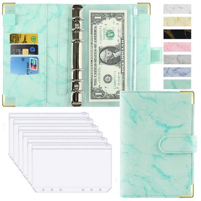 Money Saving Organiser, PU Leather Budget Binder, Marble Notebook, Budget Planner Envelope For Office & School Supplies green