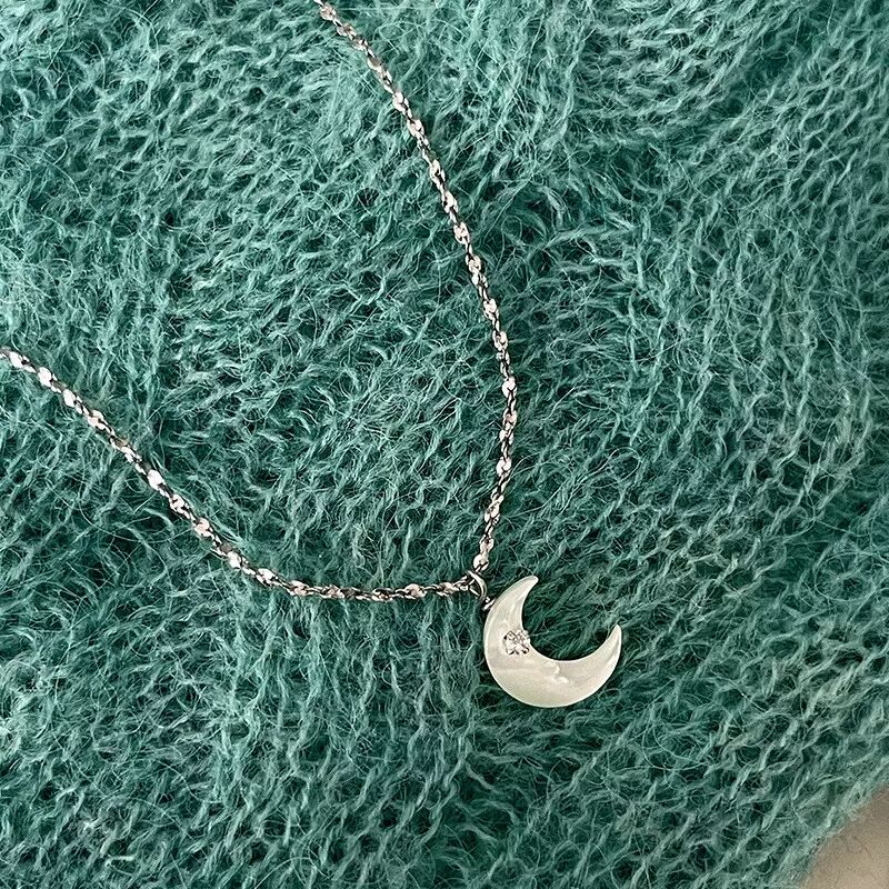 INF Collier en argent S925 avec pendentif de lune