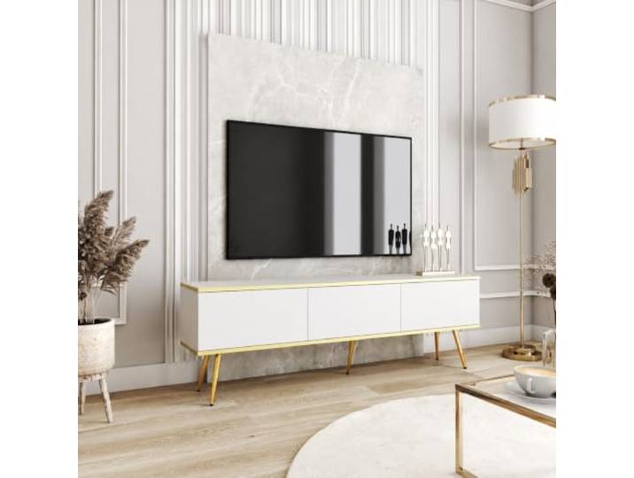 TV Schrank BANFF RTV175 L2 Weiß 175x53x32 cm TV Schrank Banff RTV175 - Weiß - Goldene Beine - Breite 175 cm, Höhe 53 cm, Tiefe 32 cm