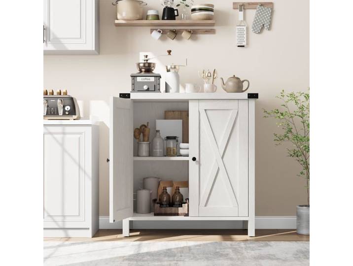 Buffet style fermier blanc petite armoire rangement 2 portes étagères réglables console multifonction salon salle à manger entrée