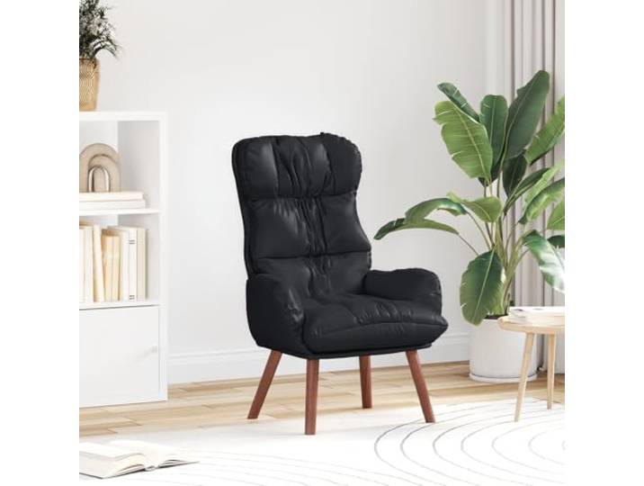 HEFZGDB Moderner Relaxsessel Schwarz Kunstleder mit gepolsterten Armlehnen für Wohnzimmer und Büro - Elegantes Design und robuster Holzrahmen für maximalen Sitzkomfort