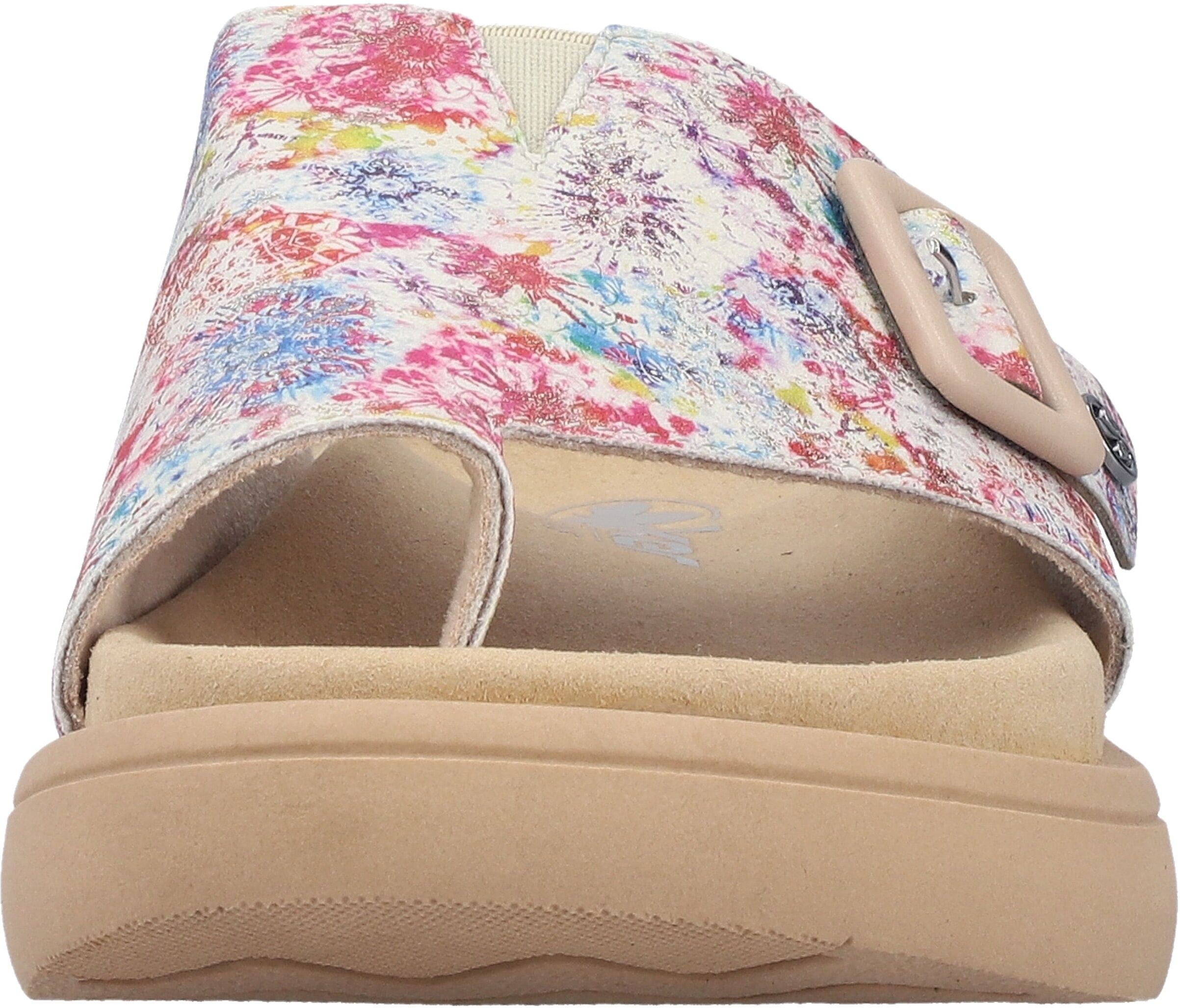 Zehentrenner RIEKER, Damen, Gr. 40, Textil, bunt (multi), Lederimitat, Schuhe Zehentrenner, Pantolette, Sommerschuh, Hausschuh zum Schlupfen