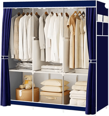 Inspire Essentials Portable Closet Wardrobe Organizer Storage Rack With Fabric Cover blue