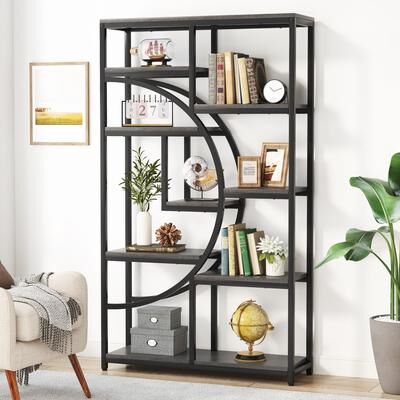 YUZHOU Bookshelf 5 Shelf Bookcase, Industrial Etagere Bookcase with 8-Open Storage Shelf