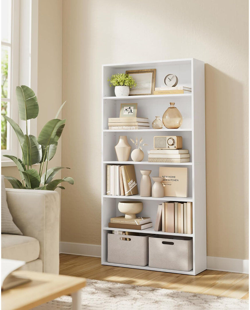 17 Stories Bookcase, 6-Tier Bookshelf, Open Storage Shelf, Shelving Unit Cloud White 160.7cm H X 80cm W X 24cm D