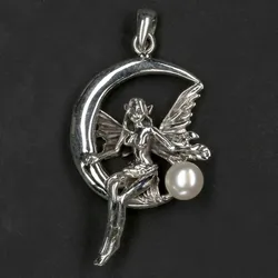 Drachensilber Elfe Schmuck Anhänger 925 Sterlingsilber Süßwasserperle - Silber