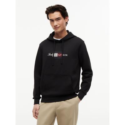 Hoodie TOMMY HILFIGER "SCRIPT FLAG HOODIE", Herren, Gr. XXL, schwarz, Sweatware, Obermaterial: 100% Baumwolle, regular fit normal, Bündchen, Sweatshirts Hoodie, mit Flag-Grafik und Tunnelzug