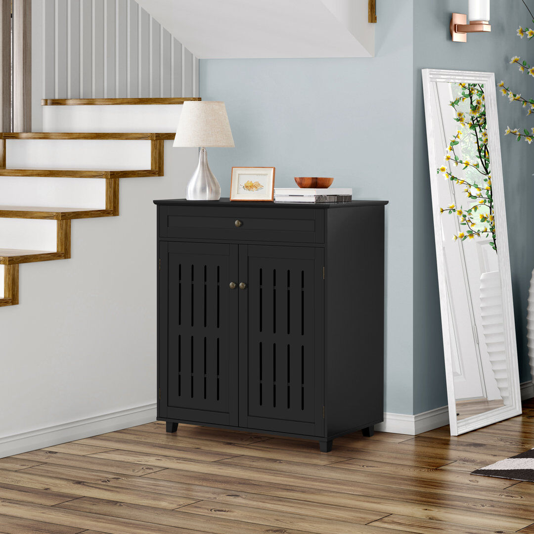 Yaheetech Modern 4 Tier Cabinet 18-Pair Capacity Shoe Cabinet with Adjustable Shelves and Air Vents Black 18