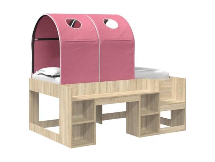 Keeushr Bett mit 3 STK. Sonoma Eiche und Pink Holzwerkstoff Slatted Bed Base, Mikrofaser, Lattenrost, gute Belüftung, kompakter Rahmen, einfache Montage, viele Matratzentypen