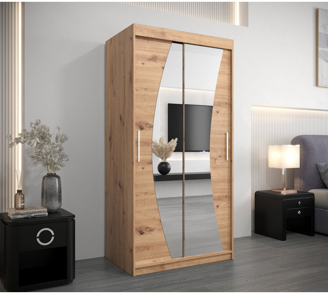 Latitude Run Aayon 2 Door Wardrobe Artisan Oak 100cm W X 62cm D