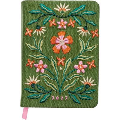 Taschenkalender A6 2027: Blütenmotiv, bestickt, grün