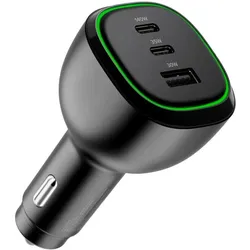 Alogic Lagegerät Auto 165W 2xUSB-C+1xUSB-A + 240W Kabel 1m, Auto Adapter, Schwarz
