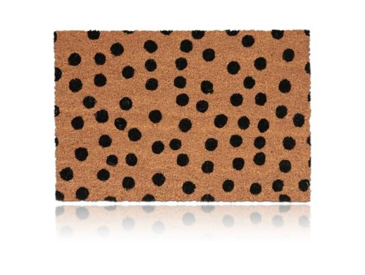 Relaxdays Paillasson en Coco\, Design à Pois\, LxP : 60x40 cm\, Tapis intérieur & extérieur\, antidérapant\, Nature - Noir