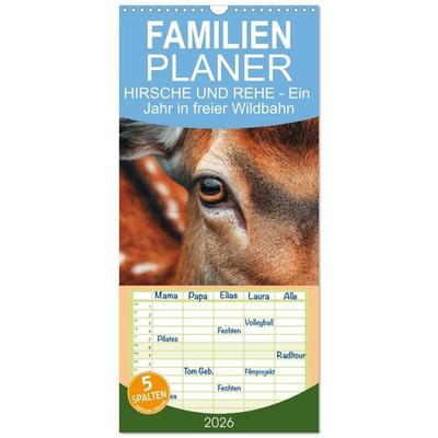 Familienplaner 2026 - HIRSCHE UND REHE - Ein Jahr in freier Wildbahn mit 5 Spalten (Wandkalender, 21 x 45 cm) CALVENDO