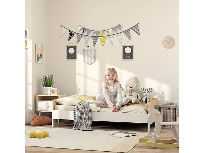 AIYAPLAY Lit Enfant Bois Blanc 143,5x74x40cm avec Sommier