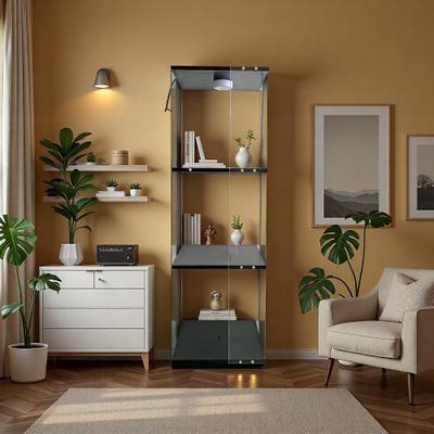 ZWYO HOSIMU "47.6"" Rotatable 3-Tier Glass Display Cabinet with Remote Control PAIPAI Lights, Adjustable Feet, Storage/Wine Cabinet"