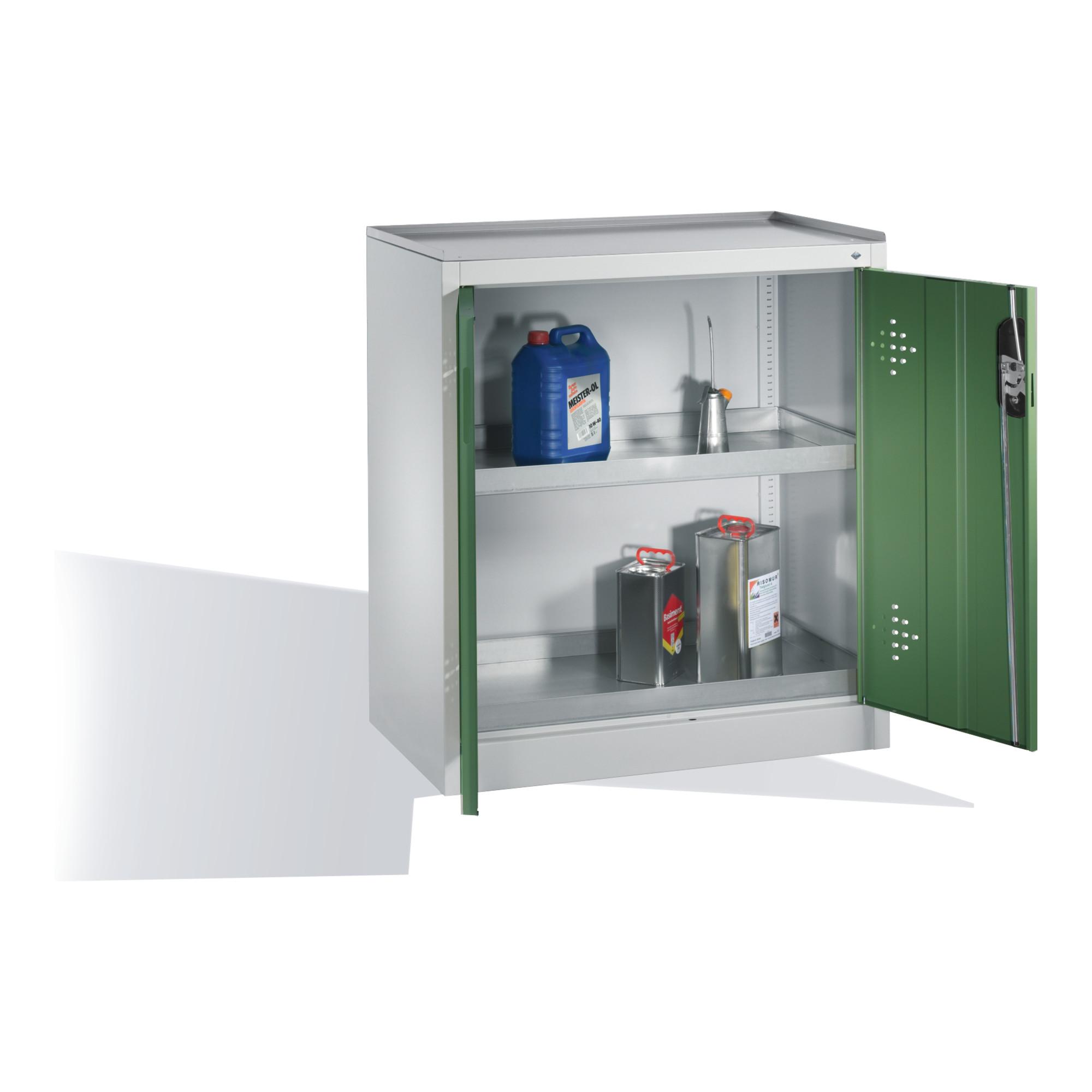 C+P Umwelt-Beistellschrank mit Drehtüren, 2 Wannenböden, H1020xB930xT500mm Front Resedagrün Korpus Lichtgrau ; C + P Möbelsysteme (8821-315|S10153)