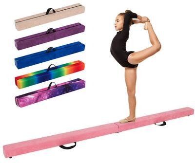 Costway 9 FT Folding Gymnastics Balance Beam with Anti-slip Base and Pine Wood Frame-Pink