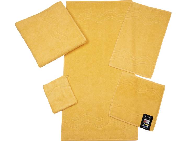 Gästehandtuch ROSS Cashmere feeling , gelb (ginster), B:30cm L:50cm, Frottier, Baumwolle, Handtücher, Gästehandtuch, 100% Baumwolle, mit Wellen-Bordüre, grosse Farbauswahl