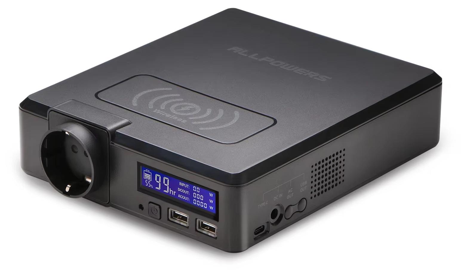Tragbare Powerstation - S200 - 154 Wh - 41600 mAh - Lithium-Ionen-Akku - Kabelloses Laden - Display - Schwarz