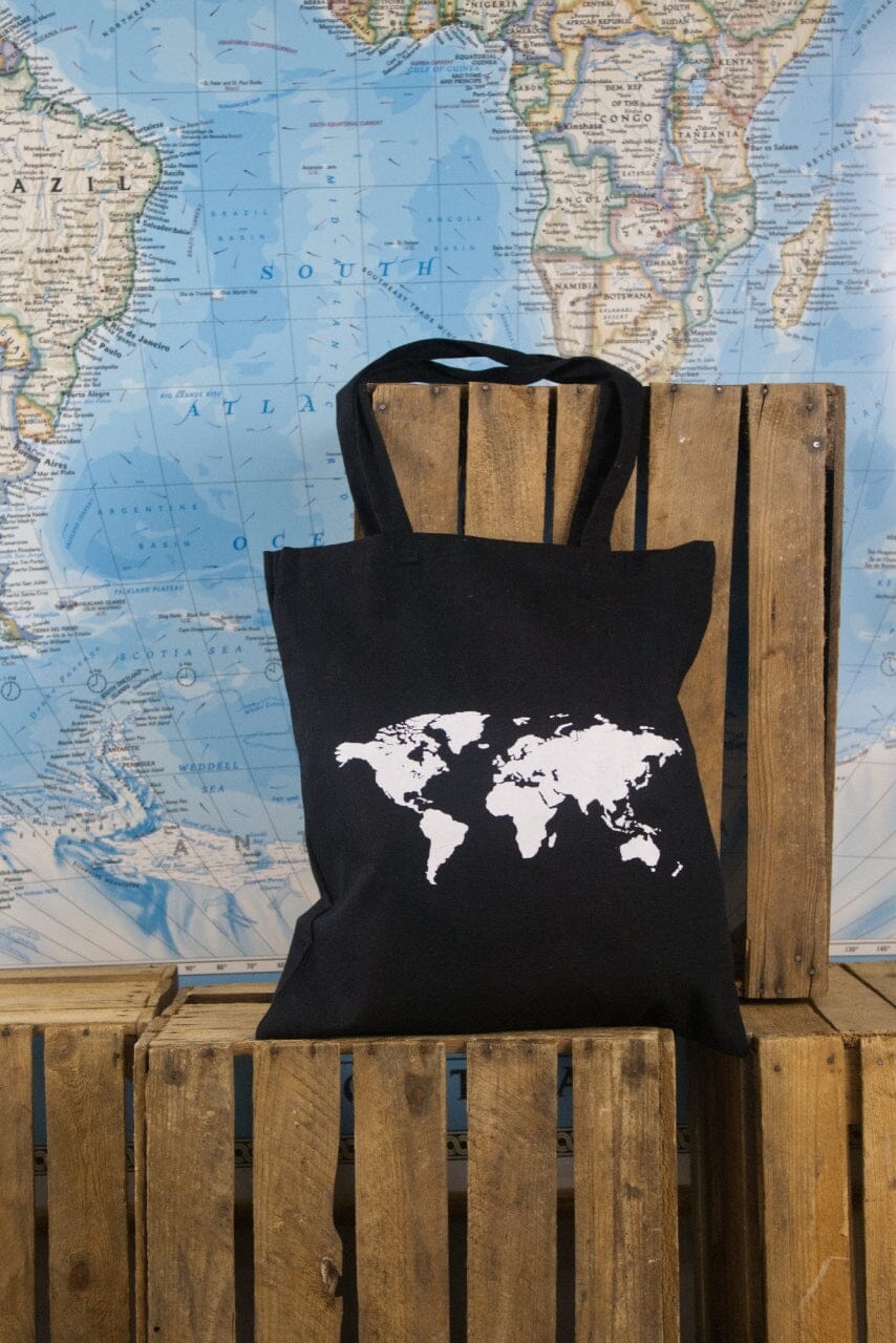 Craenen Tote bag - motif carte du monde (38 x 42 cm) - noir
