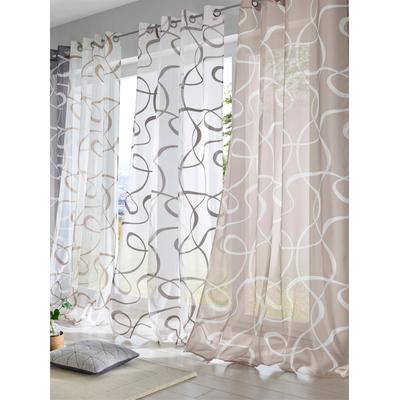Gardine HEINE HOME Gr. 3, grau (weiß, grau), B:140cm H:225cm, Polyester, Gardinen, Gardine
