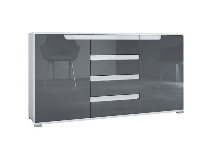 SIDEBOARD Sylt Grau Hochglanz / Weiß Hochglanz