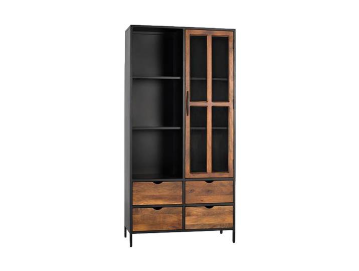 Design Vitrinenschrank „Berhampur“ 1-türig Mangoholz Natural, Schwarz Giner & Colomer