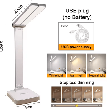 Uplift Curations Foldable LED Desk Lamp USB Rechargeable Table Lamp With 3 Level Dimmable Foldable Touch Desk Light & Eye Protection white Plug In