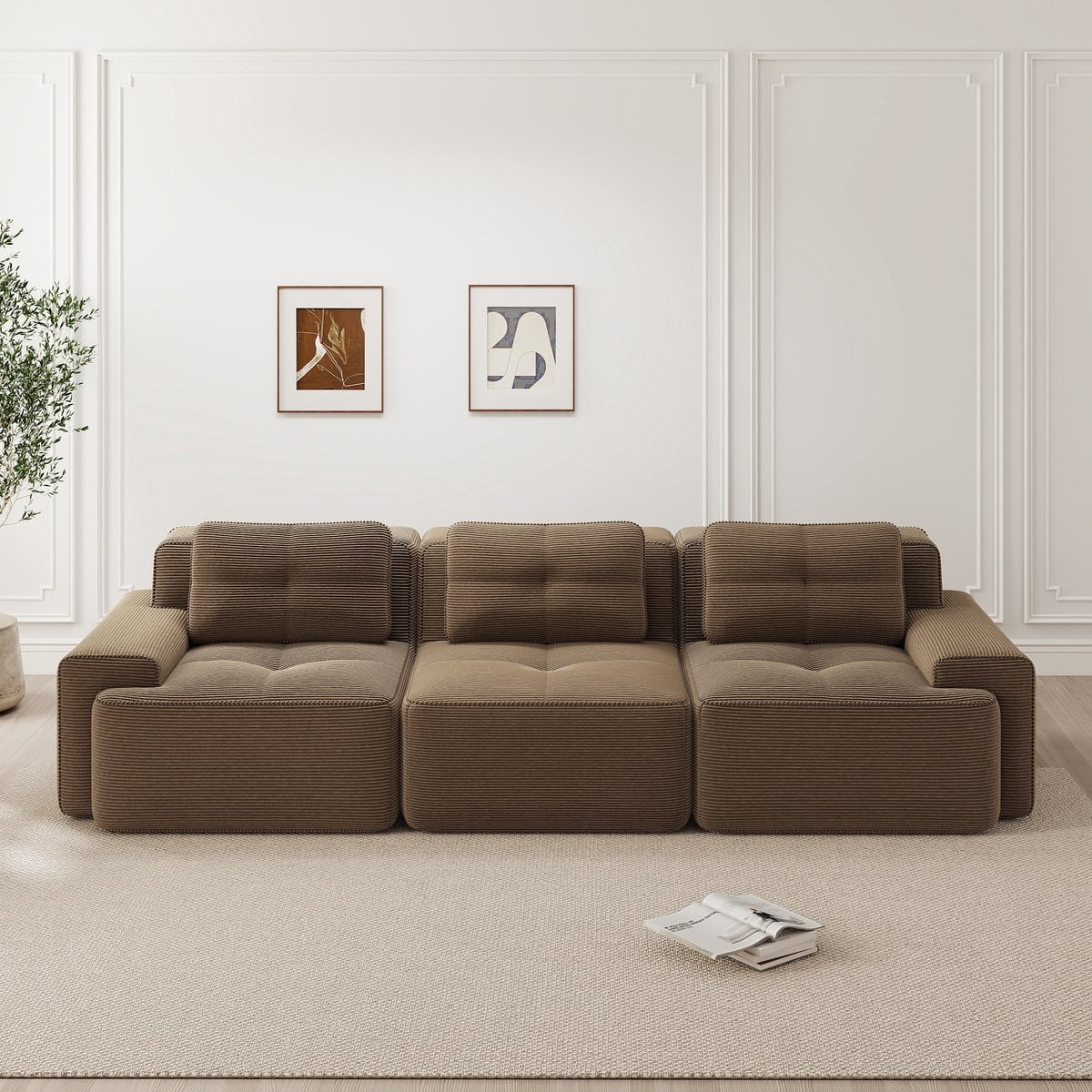 Boneless Wolkenmodule Hoekbank - Corduroy Driezits Bank met Ottoman - Bruin