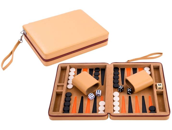 Backgammon 9 inch - Beige kunstleer - Draagriem - 604501