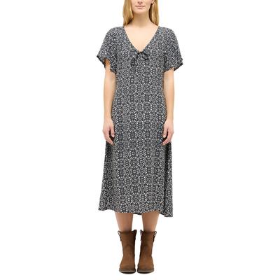 Midikleid MUSTANG "Damen Style Marysville", Damen, Gr. 40, schwarz, Popeline, 100% Viskose, ausgestellt, V-Ausschnitt, Kleider Midikleid