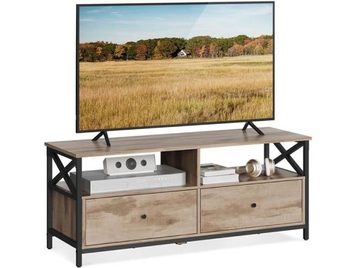 Meuble TV pour Télévision jusqu'à 55 Pouces - VASAGLE - Longueur 120 cm - Marron Chêne et Noir