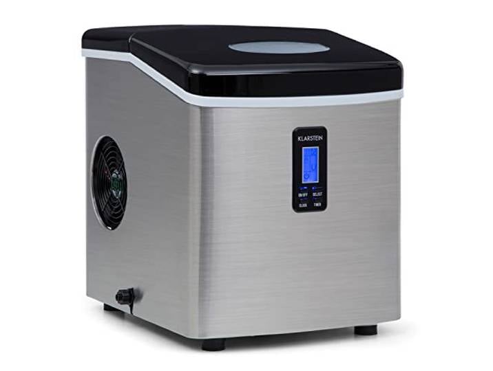 Klarstein Eiswürfelmaschine 15 kg/Tag I 3 Würfelgrößen I Kein Nachgeschmack I Timer-Funktion Eiswürfelbereiter aus Edelstahl I Silber/Schwarz