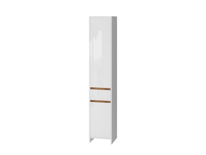 Vicco Badschrank Detmold Weiß Hochglanz/Goldkraft Eiche 35 x 190 cm mit 2 Türen und eine Schublade, Weiß Hochglanz, Eichefarben, Holzwerkstoff, 6 Fächer, Rechteckig, 35x190x35 cm, Badezimmer, Badezimmerschränke, Hochschränke