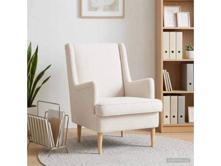 NLQMSU Bouclé-Sessel, cremefarben, mit Metallrahmen und Holzwerkstoff Weicher Schlaufenstoff, körpernaher Schaumstoff, minimalistisches Design, Pflege trockenes Tuch, einfache Montage zu zweit