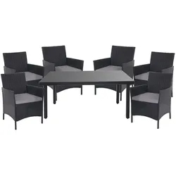 Décoshop26 - Anthrazitfarbenes Polyrattan-Gartenmöbelset bestehend aus Tisch und 6 Sesseln mit dunkelgrauen Kissen 04_0003054